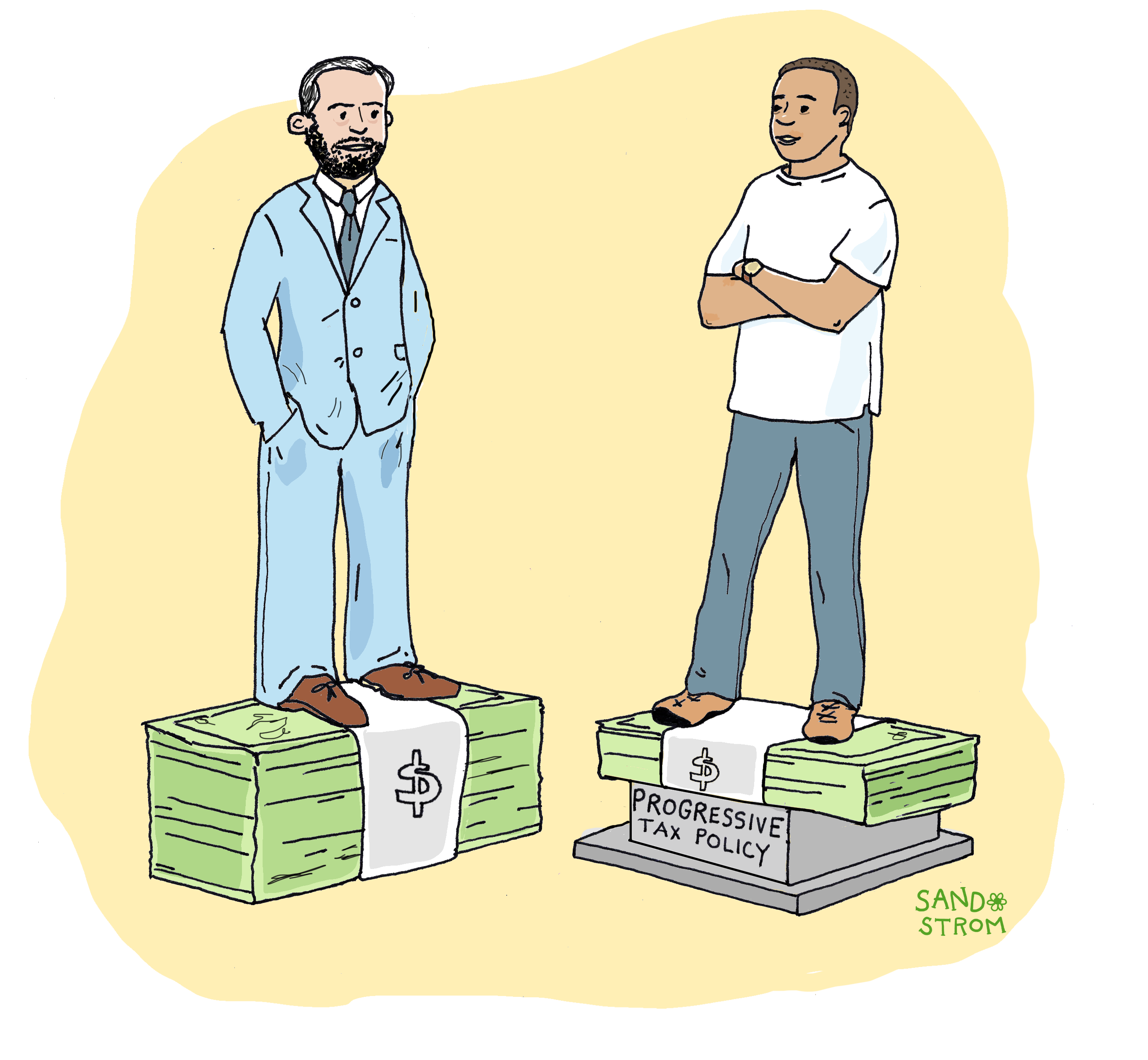 Illustration of racial equality through progressive tax policy